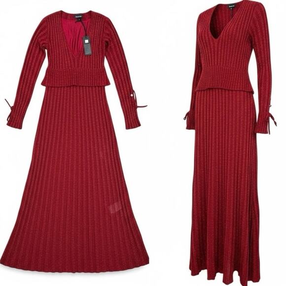 NWT Just Cavalli Ribbed Knit Shimmered Ruby Red  Midi Dress - Picture 1 of 11